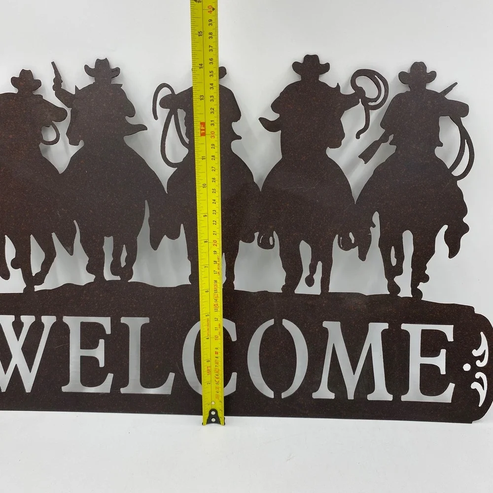 Large Metal Cowboy Welcome Sign Rust Brown Western Wall Art Ranch Rodeo Horse